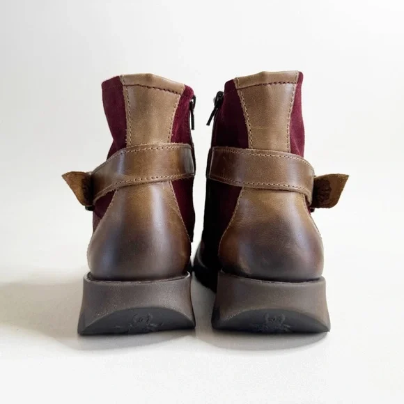 Fly London Sake Suede Wedge Ankle Boot Burgundy Brown Artsy Boho US 9 EU 39 - Picture 5 of 9